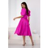 Purpurové midi šaty s balónovými rukávmi