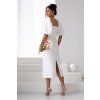 Biele priliehavé midi šaty s balónovými rukávmi