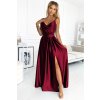Poškodený tovar - Vínové lesklé šaty s rozparkom