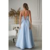 Svetlomodré spoločenské šaty s rozparkom