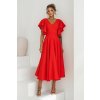 Poškodený tovar - Červené midi šaty s volánovými rukávmi