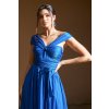 Poškodený tovar - Modré spoločenské šaty s viazaním