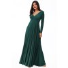 Poškodený tovar - Zelené dlhé spoločenské šaty s rukávmi