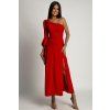 Červené midi šaty s rozparkami