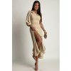 Béžové midi šaty s rozparkami