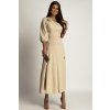 Béžové midi šaty s rozparkami