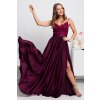 Bordovofialové spoločenské šaty s flitrami a saténovou sukňou