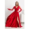 Červené spoločenské šaty s krajkou a saténovou sukňou