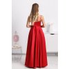 Červené spoločenské saténové šaty s krajkou