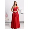 Červené spoločenské saténové šaty s krajkou