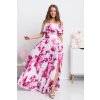 Bielo-ružové kvetinové šaty spustené na ramená