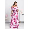 Bielo-ružové kvetinové šaty spustené na ramená