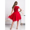 Červené krátke šaty s tylovou sukňou a krajkou