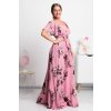 Ružové dlhé šifónové šaty s kvetinami