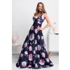 Tmavomodré dlhé šaty s kvetinami