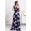 Tmavomodré dlhé šaty s kvetinami