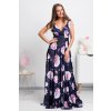 Tmavomodré dlhé šaty s kvetinami