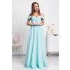 Mentolové spoločenské šaty spustené na ramená