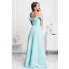 Mentolové spoločenské šaty spustené na ramená