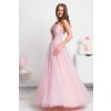 Ružové spoločenské šaty so striebornou krajkou