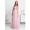 Ružové spoločenské šaty so striebornou krajkou