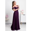 Fialové spoločenské šaty spustené na ramená
