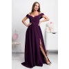 Fialové spoločenské šaty spustené na ramená