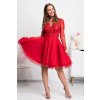 Červené krátke šaty s tylovou sukňou a rukávmi