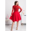 Červené krátke šaty s tylovou sukňou a rukávmi