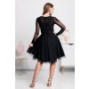 Čierne krátke šaty s tylovou sukňou a rukávmi
