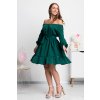 Smaragdové krátke šaty spustené na ramená