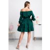 Smaragdové krátke šaty spustené na ramená