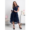 Tmavomodré krátke krajkované šaty