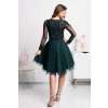 Smaragdové krátke šaty s tylovou sukňou a rukávmi