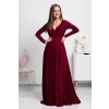 Bordové dlhé spoločenské šaty s rukávmi