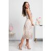 Béžové spoločenské midi šaty s flitrami