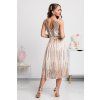 Béžové spoločenské midi šaty s flitrami