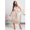 Béžové spoločenské midi šaty s flitrami