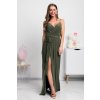Olivové dlhé šaty s vysokým rozparkom