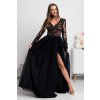 Čierne spoločenské šaty s krajkou a tylovou sukňou