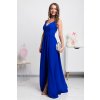 Modré dlhé spoločenské šaty s rozparkami