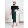 Smaragdové priliehavé midi šaty s volánmi
