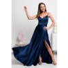 Tmavomodré dlhé saténové šaty