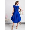 Modré asymetrické šaty s čipkou a krátkymi rukávmi