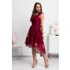 Bordové asymetrické šaty s krajkou