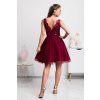 Bordové krátke spoločenské šaty s krajkou