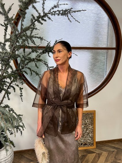 Čokoládový elegantný organzový kaftan VALENTINA