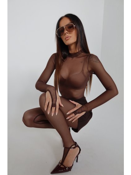 Dámske poľopriehľadné elastické hnedé legíny SLASH