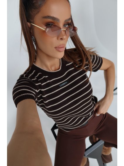 Dámske pletené čokoládové tričko COFFE