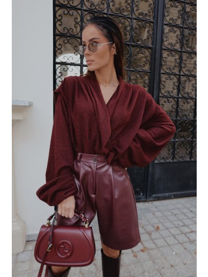 Dámske kožené šortky GLEAM bordové